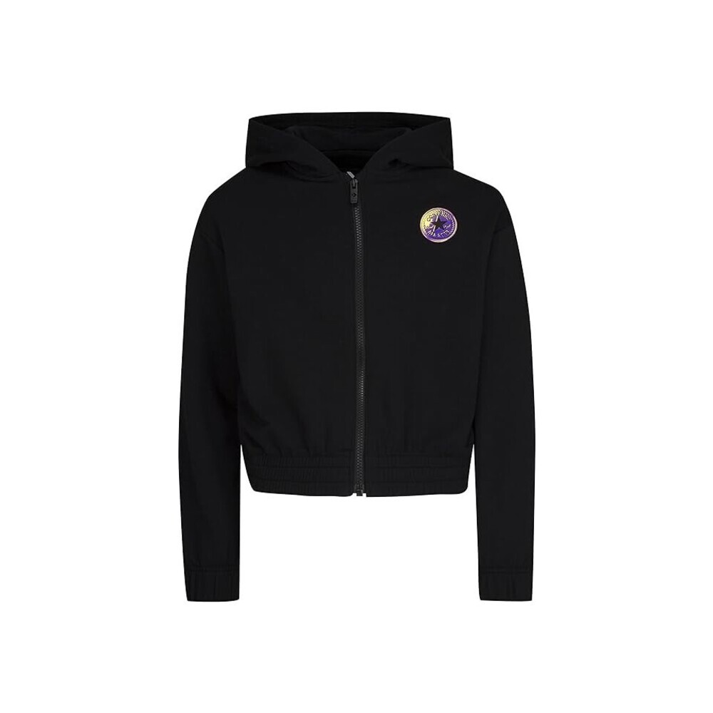 Converse Drop Shoulder Hoodie Kids Girls Large Black Full Zip Long Sleeve RED12